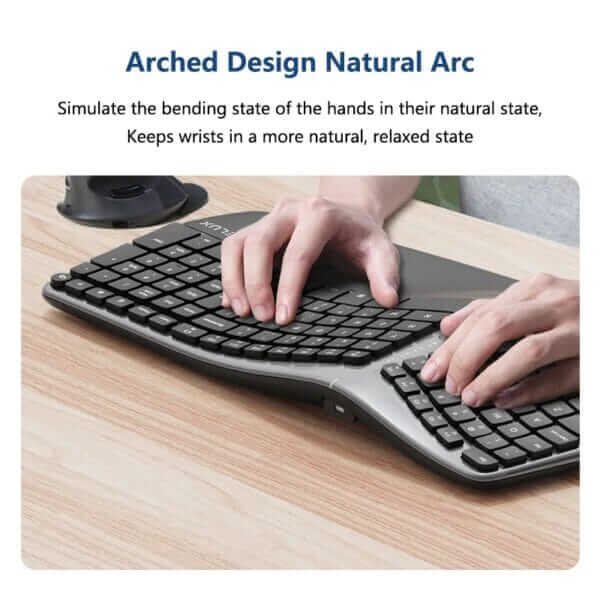 Hand positioning in a Arched Design Delux Ergonomic Keyboard for a more natural typing position