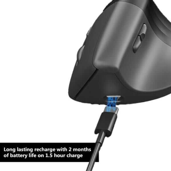 High chrage battery allows for 2 months usage with 1.5 hours of charge on Couso Vertical Mouse