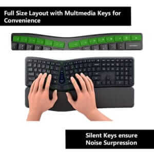 Couso Ergonomic keyboard has Full sized frame with multimedia keys and silent keys for operational convenience