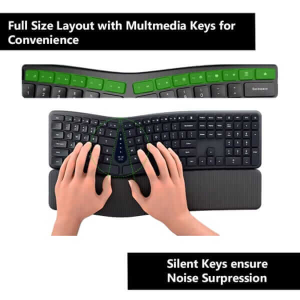 Couso Ergonomic keyboard has Full sized frame with multimedia keys and silent keys for operational convenience