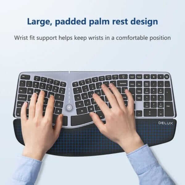 Padded Wrist support for comfortable hand rest and typing with Delux Ergonomic Keyboard