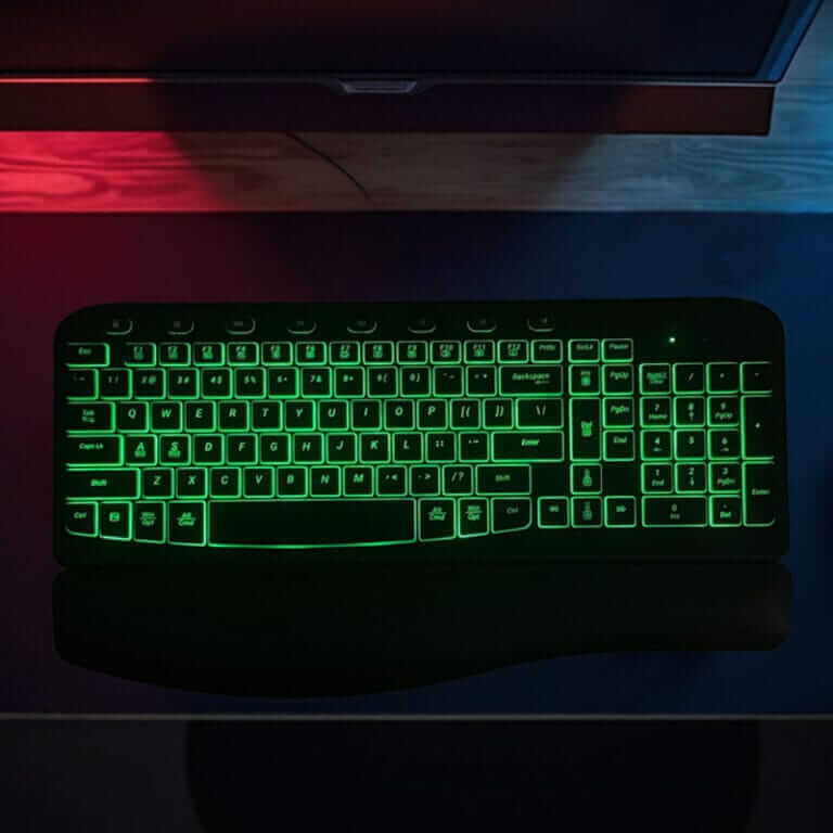Gembird Ergonomic Keyboard against a dark desk