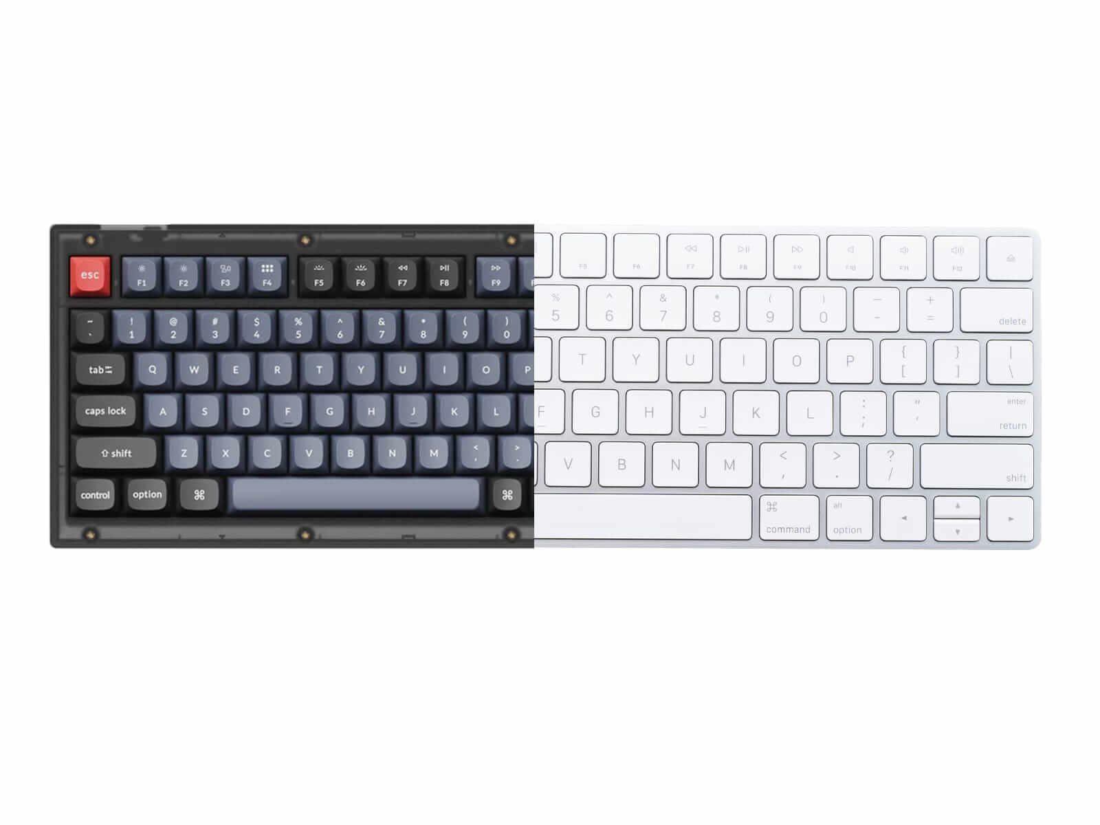 Mechanical Keyboard side by side with a Membrane Keyboard