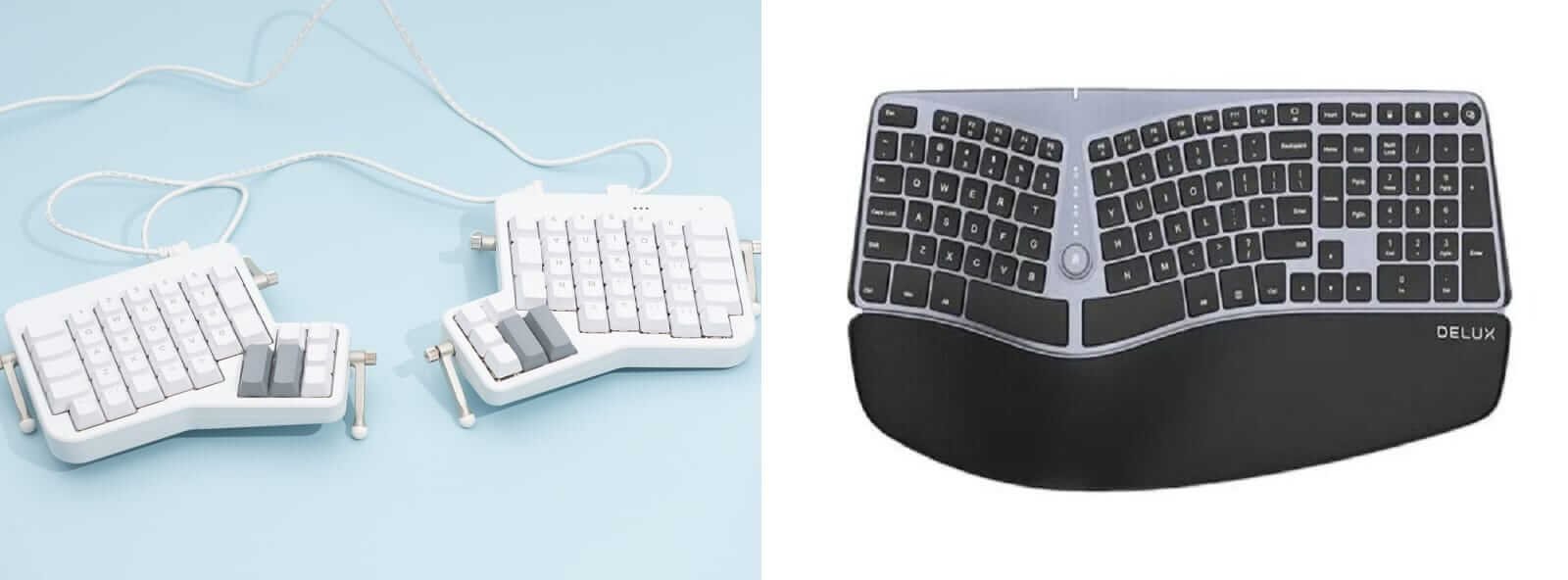 Side by side comparison of tented and split keyboard